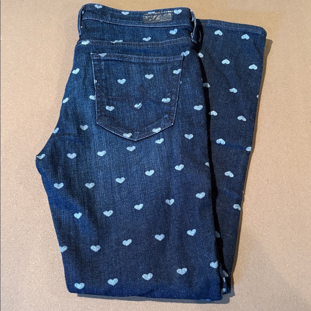 Ag Adriano Goldschmied Skinny Jeans in Dark Blue with Light Blue Heart Print